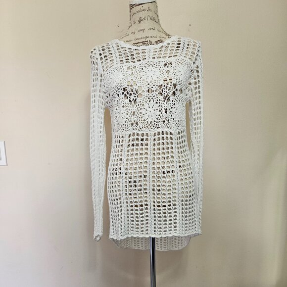 Ricki's White Crochet Sweater/Coverup - Picture 1 of 9